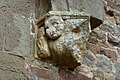 Grotesque in the pitched stone court at Raglan Castle in Raglan, Monmouthshire.