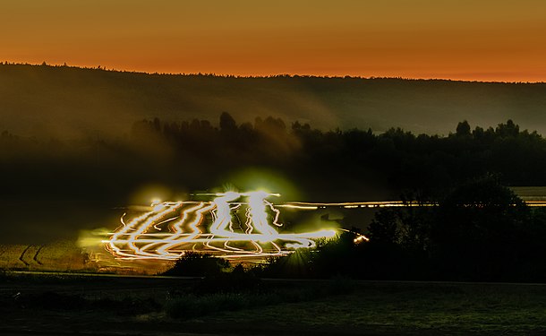 Combine harvester during the night grain harvest