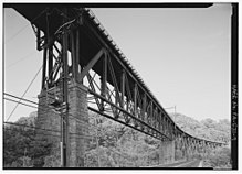 The Atglen and Susquehanna Branch crosses the Conestoga River on the upper span of this bridge, located at the Safe Harbor Dam, Pennsylvania. HAER PA-531-9.jpg