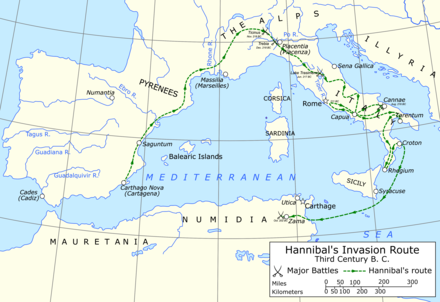Hannibal's route from Iberia to Italy