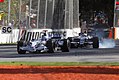 Image 14 2008 Australian Grand Prix Photo credit: Fir0002 Nick Heidfeld and Nico Rosberg at corner 6 of the 2008 Australian Grand Prix, during one of the race's safety car periods. This first race of the 2008 Formula One season was won by McLaren-Mercedes driver Lewis Hamilton. Heidfeld and Rosberg finished second and third, respectively. More selected pictures