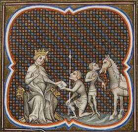 Henrik I, Kyproksen kuningas.  Pienoiskuva Ranskan suurista kronikoista, XIV vuosisadalta