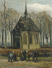 Vincent van Gogh, La chiesa di Nuenen con i fedeli (Nuenen, ottobre 1884); olio su tela, 41,5x32 cm, Van Gogh Museum, Amsterdam.