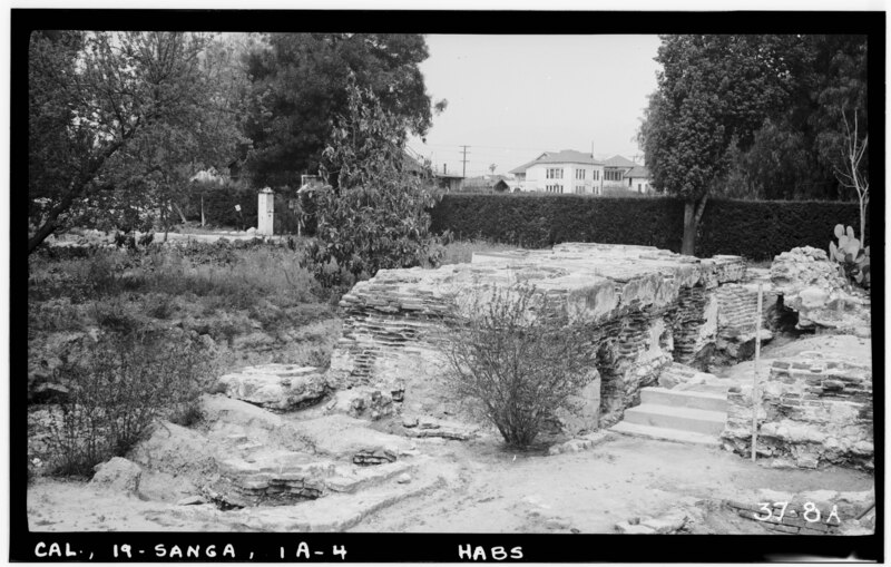 File:Historic American Buildings Survey Photographed by Henry F. Withey April 1937 RUINS OF SMITHY FROM SO. WEST CORNER. - Mission San Gabriel Arcangel, Industrial Shop (Ruins), West HABS CAL,19-SANGA,1A-4.tif