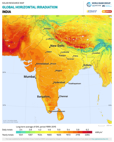 Global Horizontal Irradiance in India. India GHI Solar-resource-map GlobalSolarAtlas World-Bank-Esmap-Solargis.png