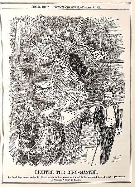 Punch cartoon dated February 5, 1908, of Richter's first English performance of Wagner's The Ring