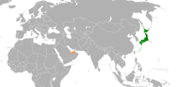 JapanとUnited Arab Emiratesの位置を示した地図