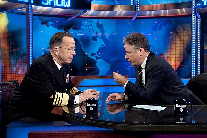 Jon Stewart and Michael Mullen on The Daily Show.jpg