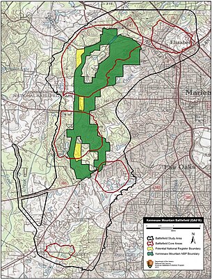 Map of Kennesaw Mountain Battlefield core and study areas by the American Battlefield Protection Program Kennesaw Mountain Battlefield Georgia.jpg