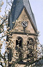 Kirche St. Mauritius Kärlich - Glockenturm um 1975.jpg