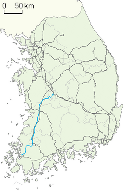 Železniční trať Tedžon – Mokpcho na mapě Jižní Korey