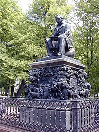 The statue of Ivan Krylov in the Summer Garden in Saint Petersburg.
