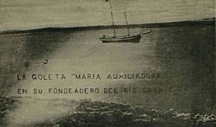 La goleta María Auxiliadora en su fondeadero del río Grande - Los Shelknam (page 77 crop).jpg