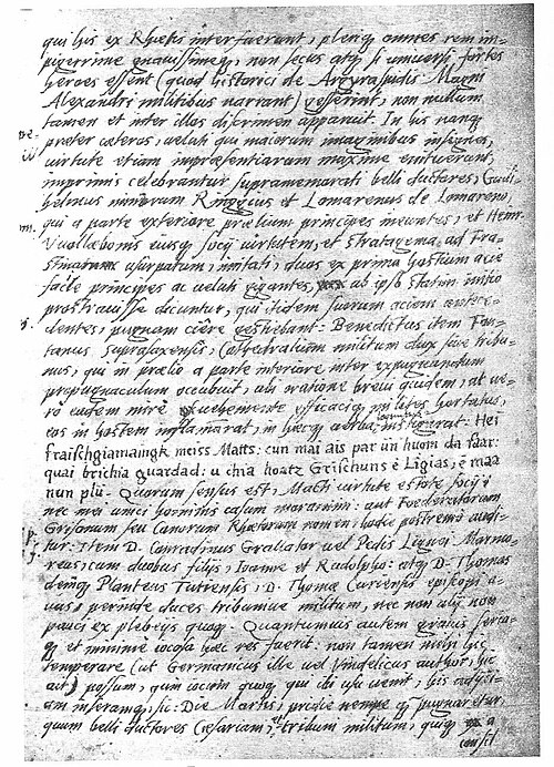 "La mort da Benedetg Fontana", a Romansh passage in a Latin chronicle by Durich Chiampel