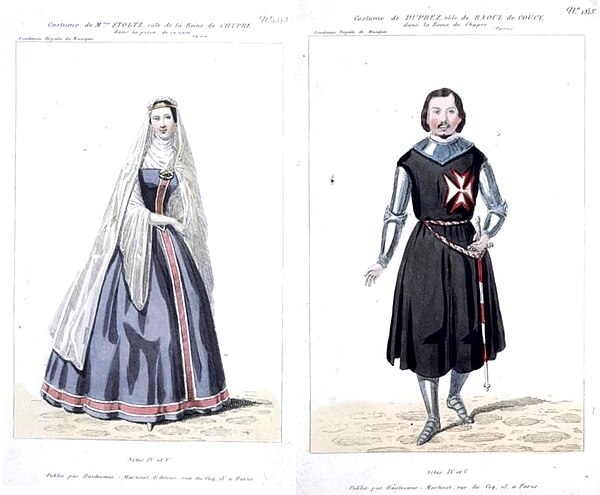 Costume designs for Stoltz and Duprez in Acts IV and V