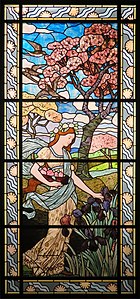 Le Printemps; by Eugène Grasset (designer) and Félix Gaudin (glazier); 1894; glass and lead; 298 x 136 cm; Musée des Arts Décoratifs (Paris)[239]