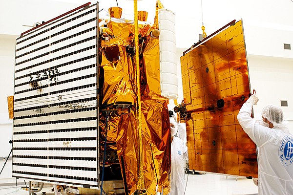 The assembly of MESSENGER's solar panels by APL technicians.