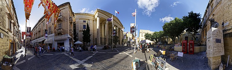 File:Malta - Valletta - Republic Street - At Courts of Justice Building & Pius V Memorial - 360° Panorama 02.jpg