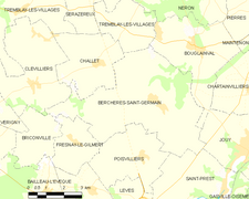 Carte de Berchères-Saint-Germain et des communes limitrophes.