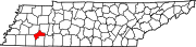 Hartă a statului Tennessee indicând comitatul Chester
