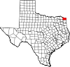 Mapa del estado que destaca el condado de Bowie