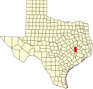 Map of Texas highlighting Grimes County