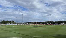 Maroochydore Multi Sports Complex, at Maroochydore proposed AFL standard host venue for the winning bid for the (cancelled) 2020 tournament Maroochydore Multi Sports Complex, Brisbane vs Collingwood AFLW.jpg