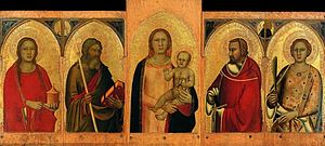 Madonna mit Kind und vier Heiligen, Polyptychon, ca. 1340, Cappella Vettori, Santo Spirito