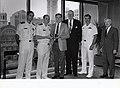 Mayor Raymond l. Flynn presenting Revere bowl to Cmdr Willaim J. Riffer and crew of Nuclear Attack Submarine U.S.S. Boston along with Corporation Counsel Joseph I. Mulligan and Assistant Corporation Counsel John Devereaux (9501950553).jpg