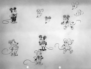 The earliest known concept art of Mickey and Minnie Mouse from early 1928, largely attributed to Ub Iwerks, but speculated to include work from Walt Disney or Les Clark; The Walt Disney Family Museum collection Mickey Mouse concept art (clear version).webp