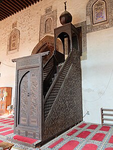 Wooden minbar gifted to the Mosque of al-Salih Talai by Baktimur al-Jugandar circa 1300; one of the oldest surviving Mamluk minbars[64]