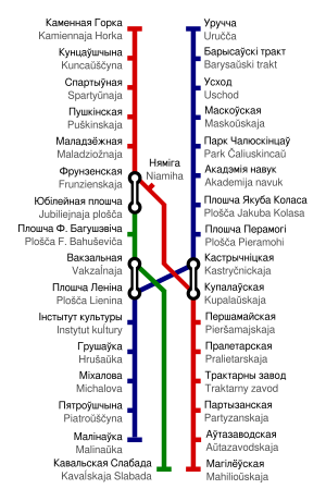 Схема лініяў Менскага мэтрапалітэну