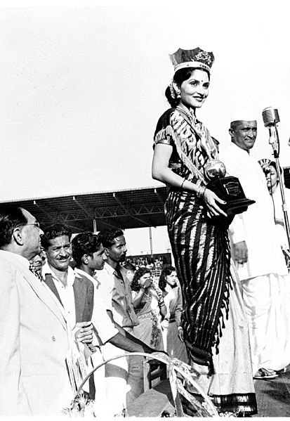 Indrani Rehman after being crowned Miss India 1952. She was the first Indian woman to participate in the Miss Universe held in the United States in 19