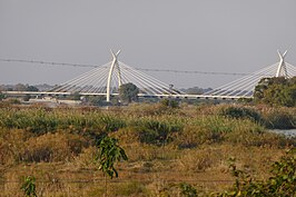 Gezicht op de Mohembo Bridge