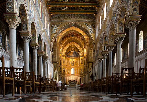 Interior of Monreale Cathedral in Sicily, Italy