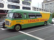 A campaign bus of the NORML New Zealand chapter. NORML New Zealand, Mary Jane Cannabus.jpg