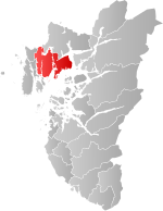 Mapa do condado de Rogaland com Tysvær em destaque.
