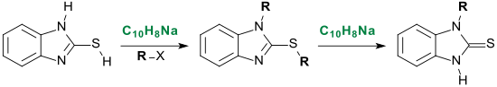 2-merkaptobenzimidazol alkilezése nátrium-naftalin alkalmazásával