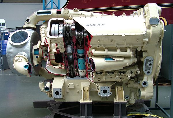 Napier Deltic engine, cut away for display