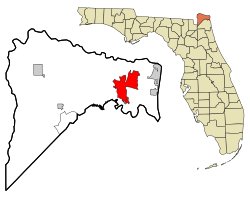 Nassau County Florida Incorporated ve Unincorporated alanlar Yulee Highlighted.svg