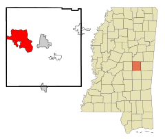 Neshoba County Mississippi Incorporated and Unincorporated areas Pearl River Highlighted.svg