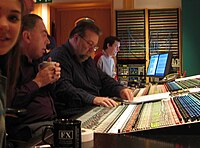 Nigel Wright (centre) working with Andrew Lloyd Webber in a recording studio Nigel Wright studio.jpg