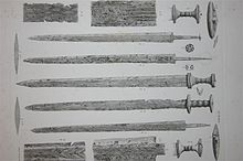 Drawings of weapons found in Nydam Mose, c. 3rd-5th centuries CE Nydam 037.jpg