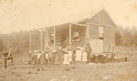Teacher Mike O'Connor and pupils, circa 1910 One teacher school at Mount French.jpg