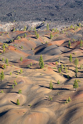 Painted Dunes and Fantastic Lava Beds as seen from the edge of Cinder Cone's crater.