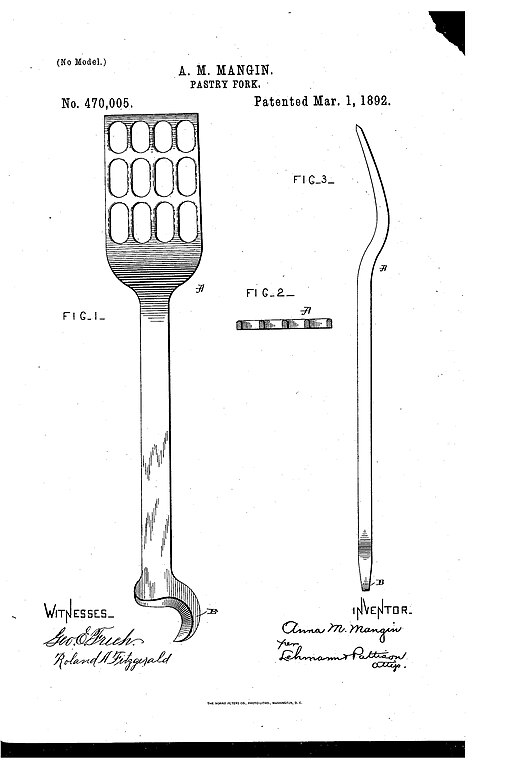 https://upload.wikimedia.org/wikipedia/commons/thumb/2/2a/Patent_US470005-drawings_Pastry_Fork_Anna_M_Mangin.jpg/523px-Patent_US470005-drawings_Pastry_Fork_Anna_M_Mangin.jpg