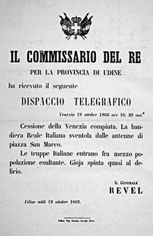 Telegram sent by General Thaon di Revel to Udine Plebiscito 1866 - Telegramma Revel.jpg