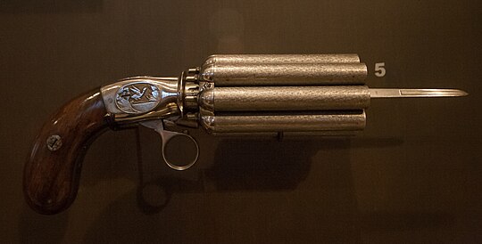 Старинное оружие 6. Бундельревольвер Мариетта. Бундельревольвер Пепербокс. Револьвер Пепербокс (6 стволов, Англия, 1840 г).