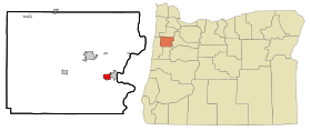 Polk County Oregon Incorporated and Unincorporated areas Monmouth Highlighted.svg