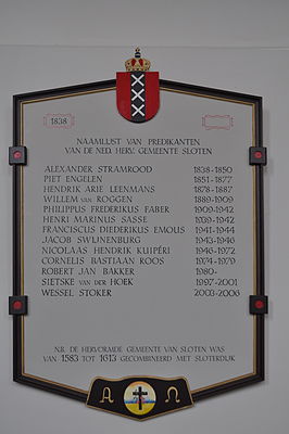 Lijst van predikanten Sloterkerk van 1838 tot 2014